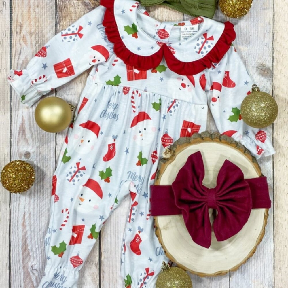 Jolly Snowman Baby Footed Onesie for Christmas